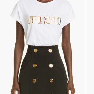 Balmain White Tee with Gold Accents